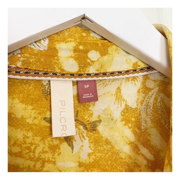 Anthropologie Pilcro Mustard Batik Floral L/S Viscose Blouse - Picture 8 of 10